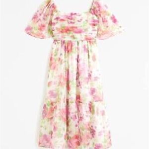 Abercrombie & Fitch Pink and Orange Puff Sleeve Sundress